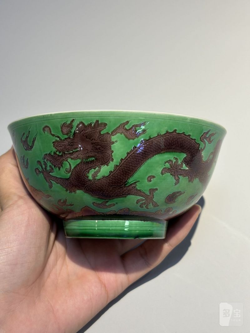    清康熙 绿地紫彩龙纹碗 - 图3